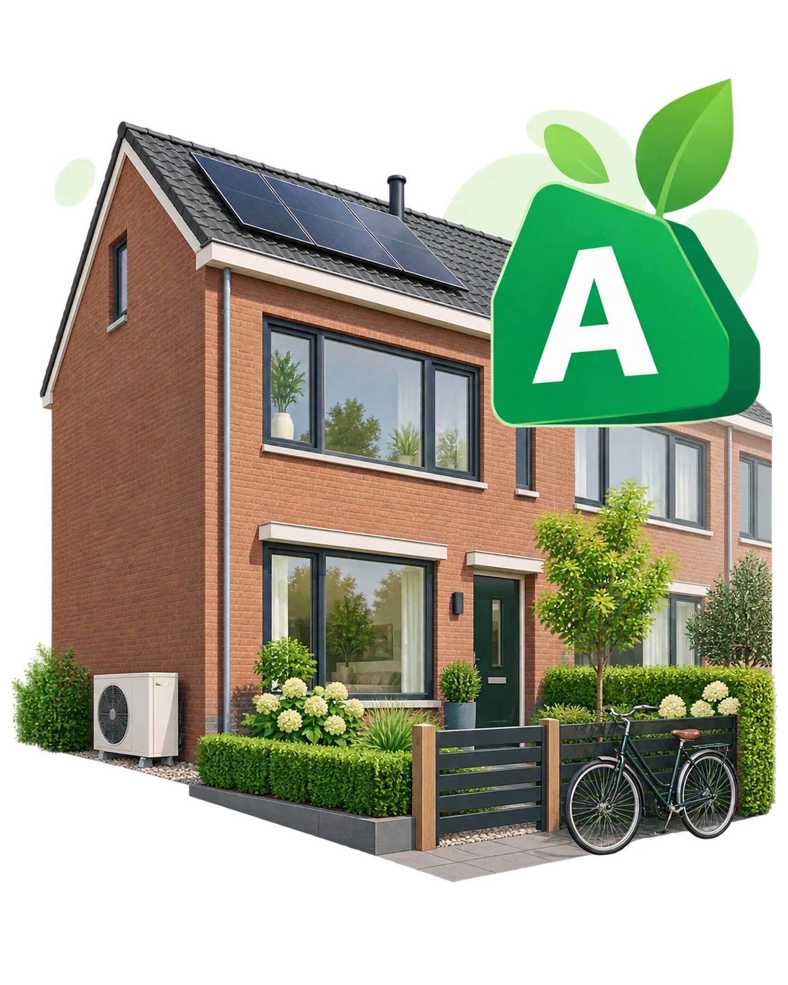 Moderne Nederlandse rijtjeswoning met zonnepanelen en een energielabel A